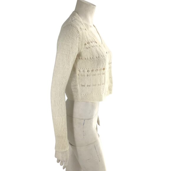 ALLSAINTS Cole Wool and Alpaca Cropped Cardigan Sweater XS Open Knit Chalk White - Picture 8 of 12